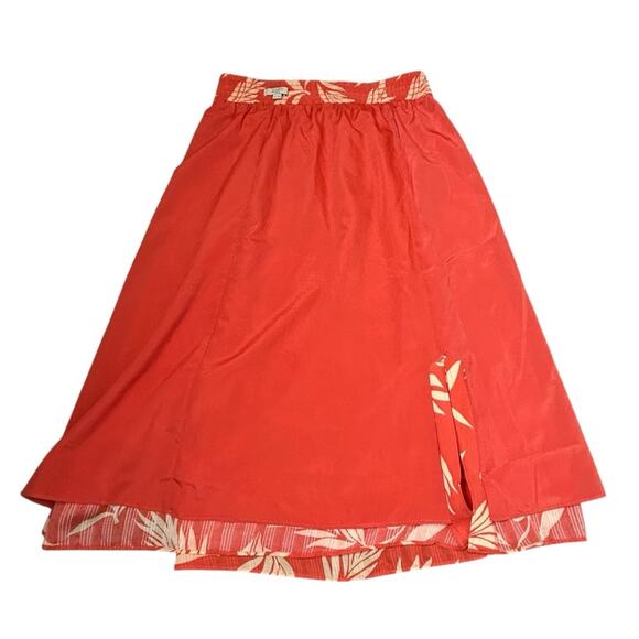 Loft Floral Smocked Midi Skirt Womens Size SP Soft Orange Lined Flowy Breezy - Picture 6 of 9